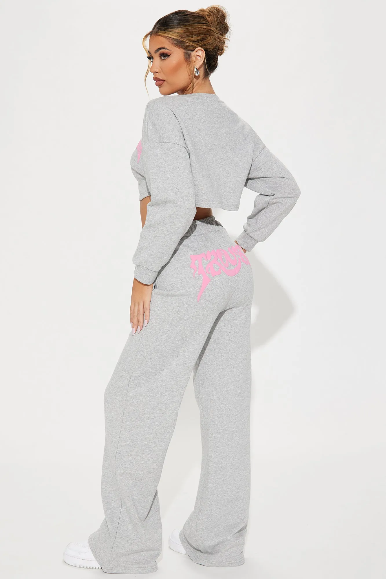 Trouble Maker French Terry Pant Set - Heather Grey