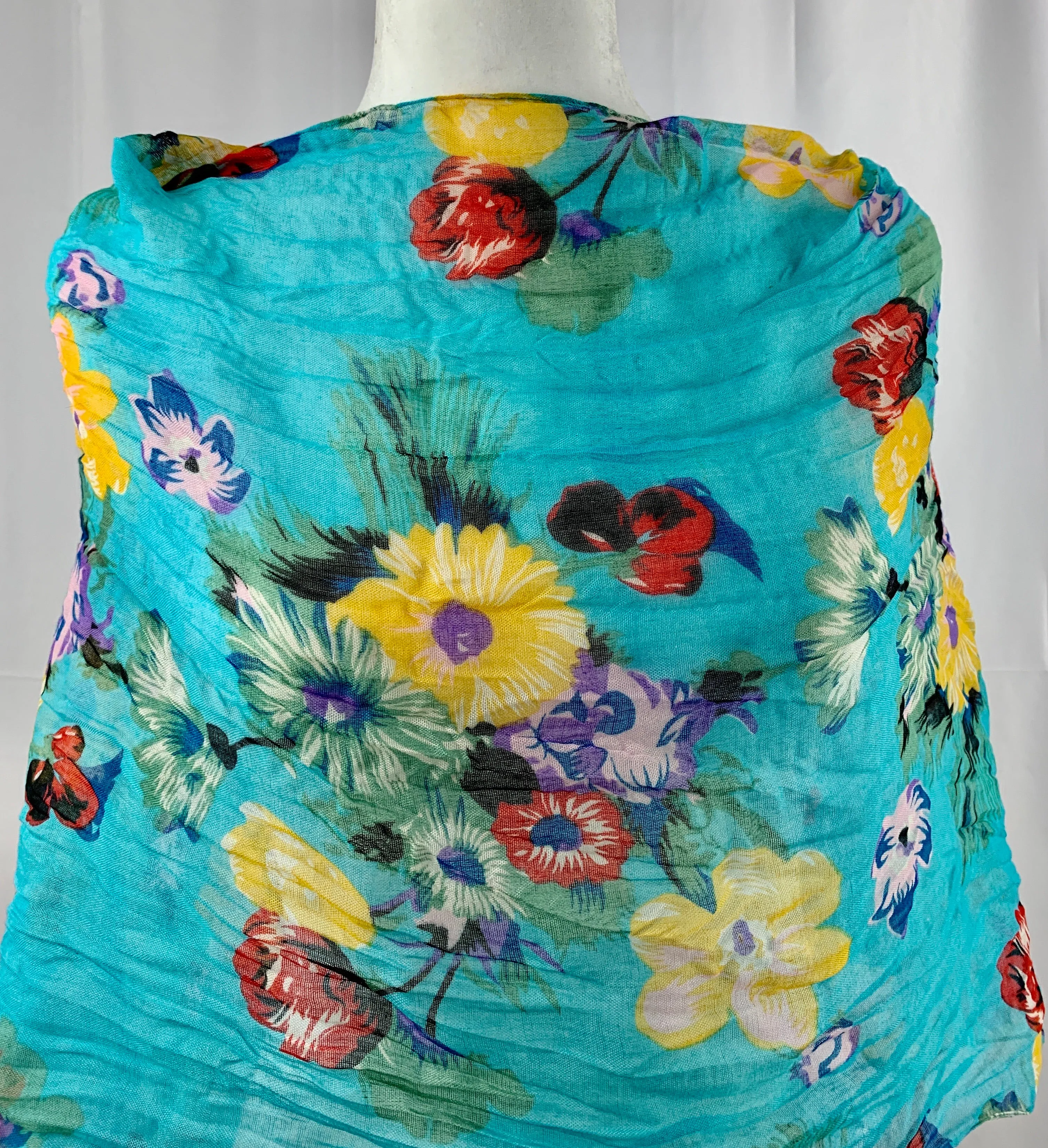 Turquoise Vintage Flower Neck Scarf