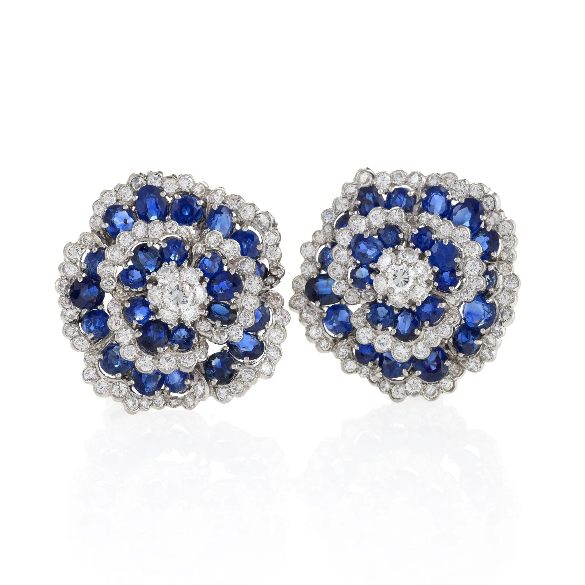 Van Cleef & Arpels Sapphire and Diamond "Camellia" Earrings