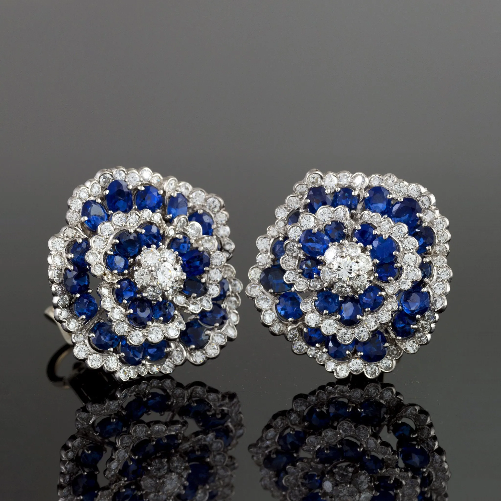 Van Cleef & Arpels Sapphire and Diamond "Camellia" Earrings