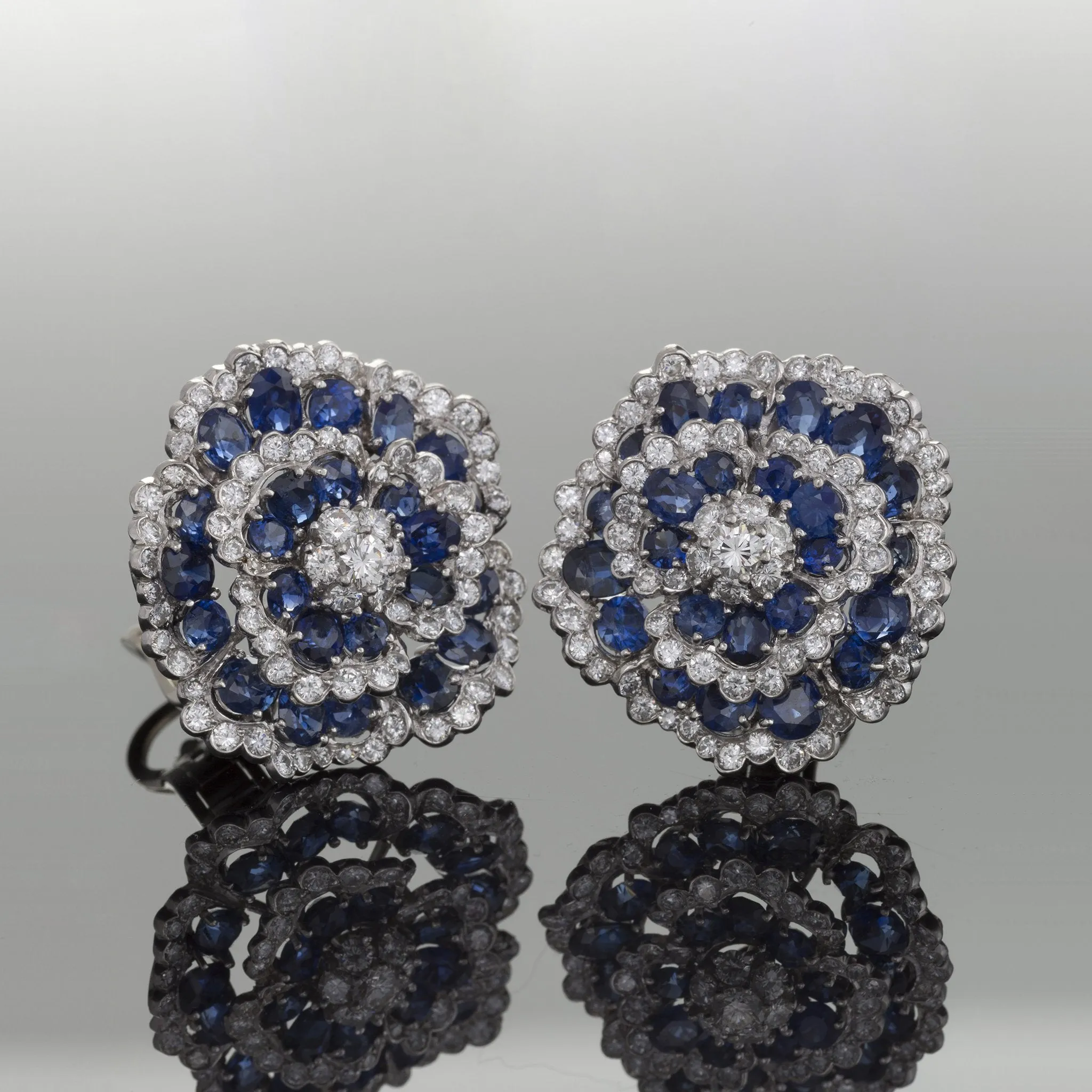 Van Cleef & Arpels Sapphire and Diamond "Camellia" Earrings