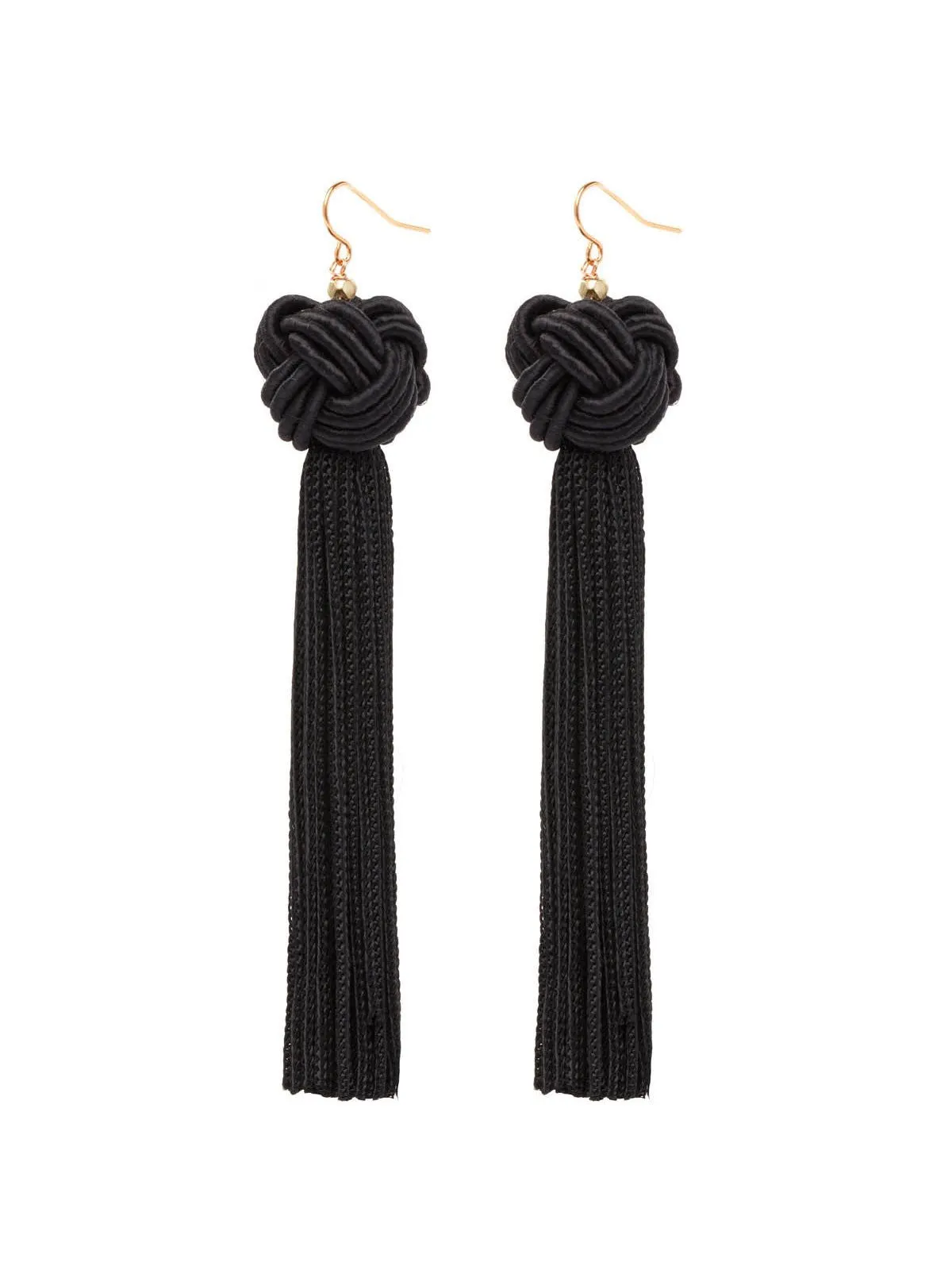 Vanessa Mooney Astrid Knotted Tassel Earrings Black