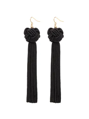 Vanessa Mooney Astrid Knotted Tassel Earrings Black