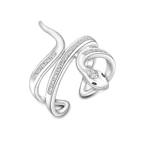 White CZ Coiling Snake Ring Silver Adjustable