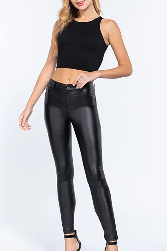 Women's Casual Faux Leather  PU Coated Long Pants