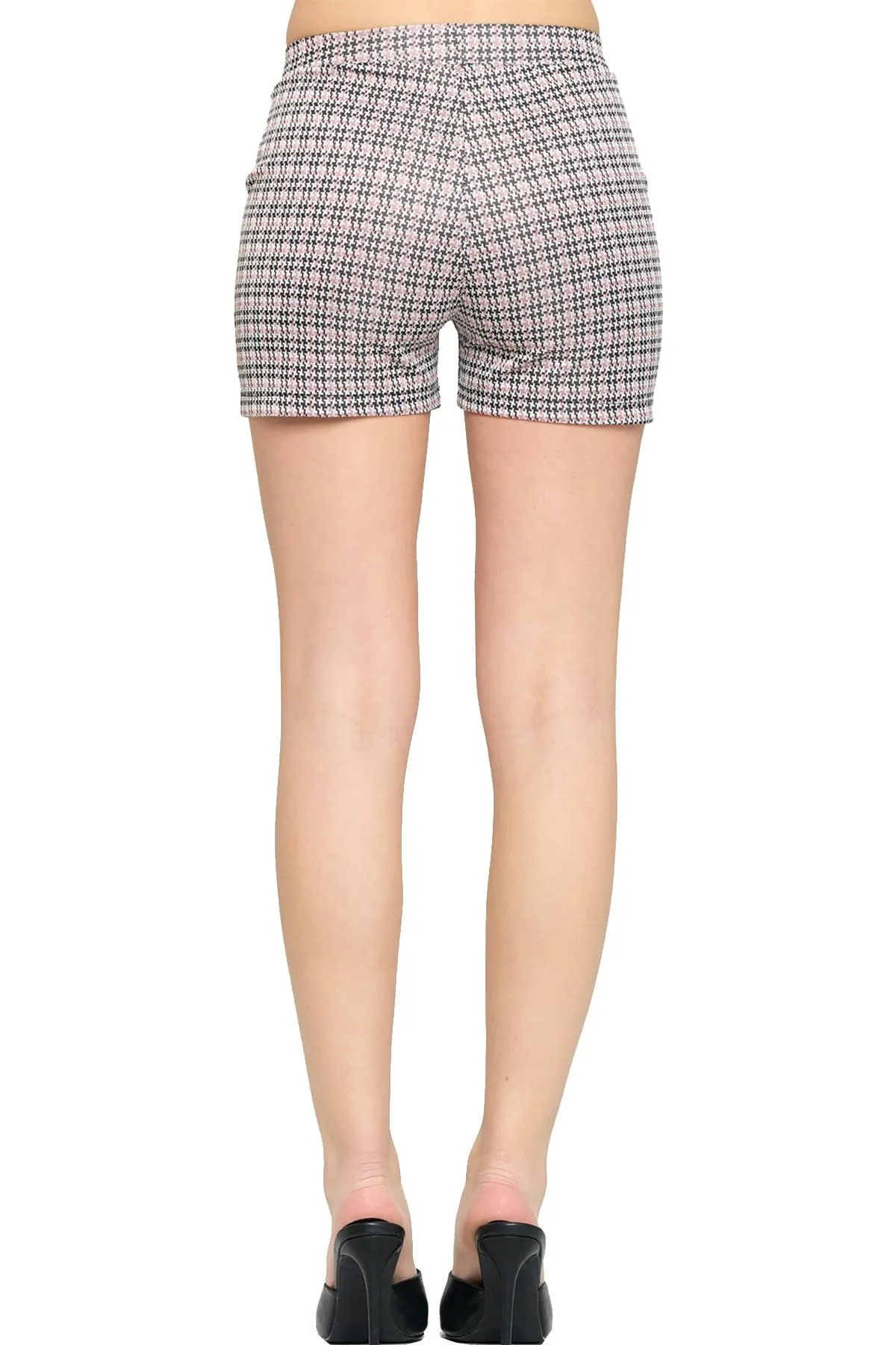 Women's Casual Plaid Print Fitted Shorts With Pocket