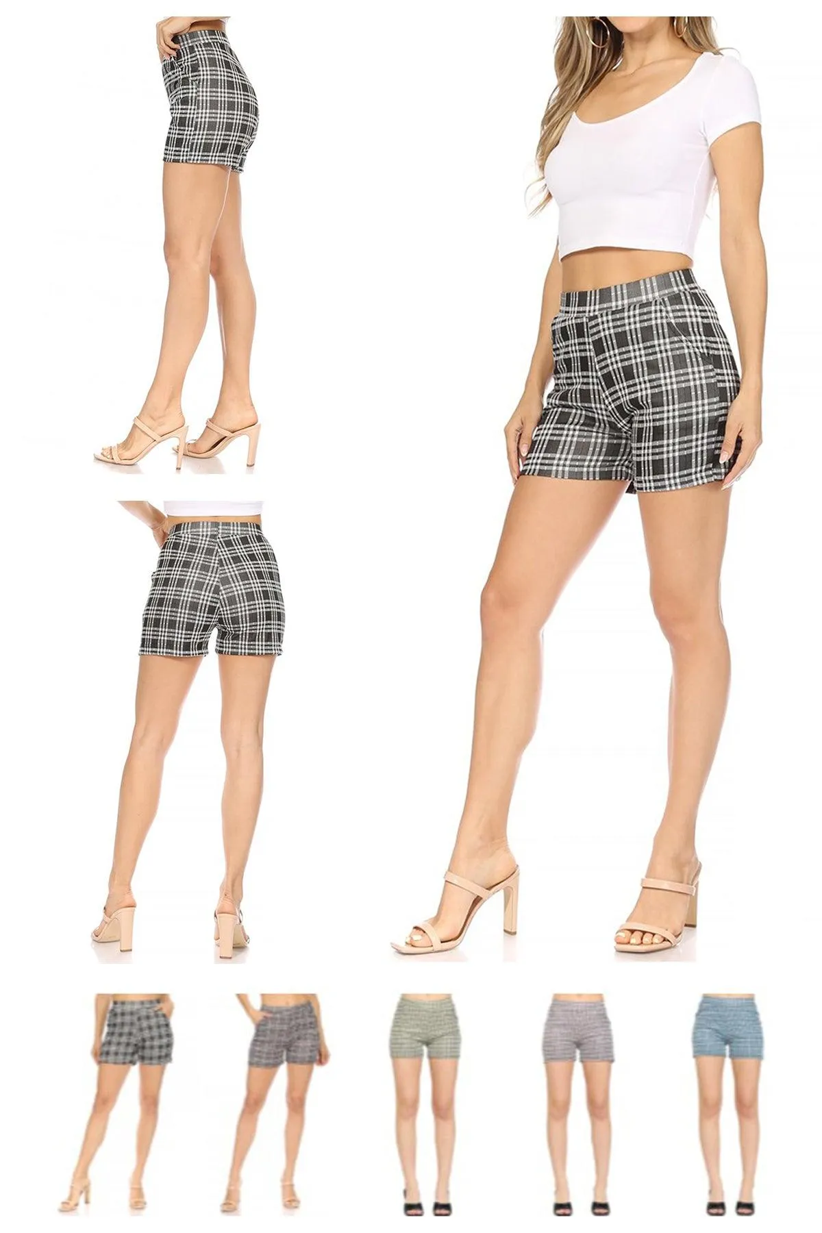 Women's Casual Plaid Print Fitted Shorts With Pocket