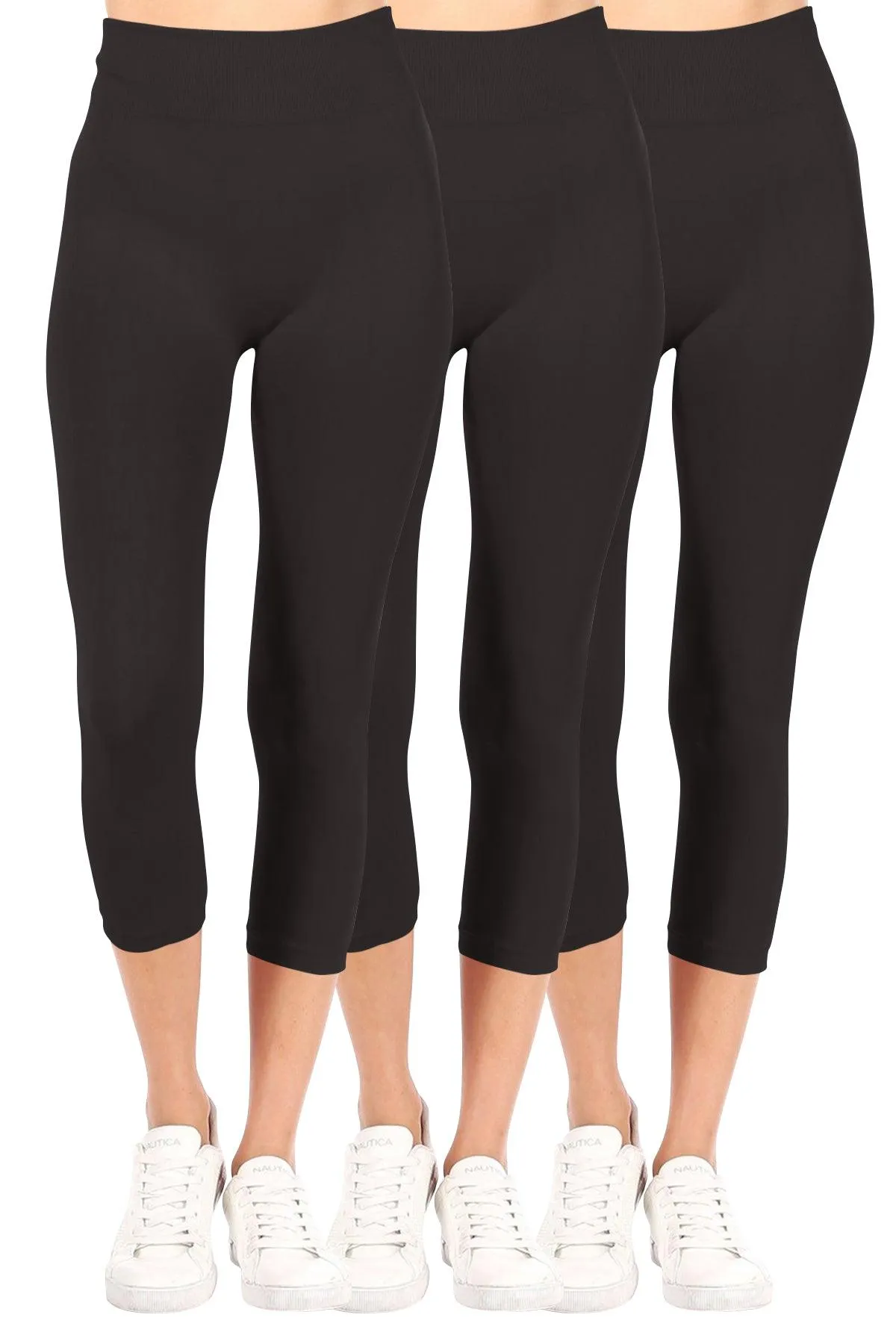 Women's Casual Seamless High Waist Solid Capri Leggings