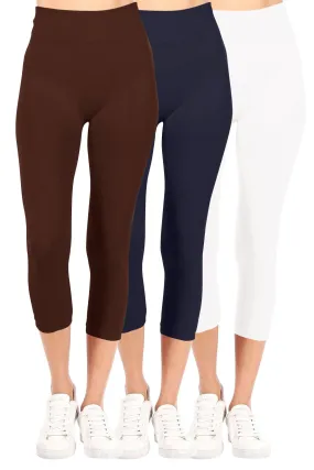 Women's Casual Seamless High Waist Solid Capri Leggings