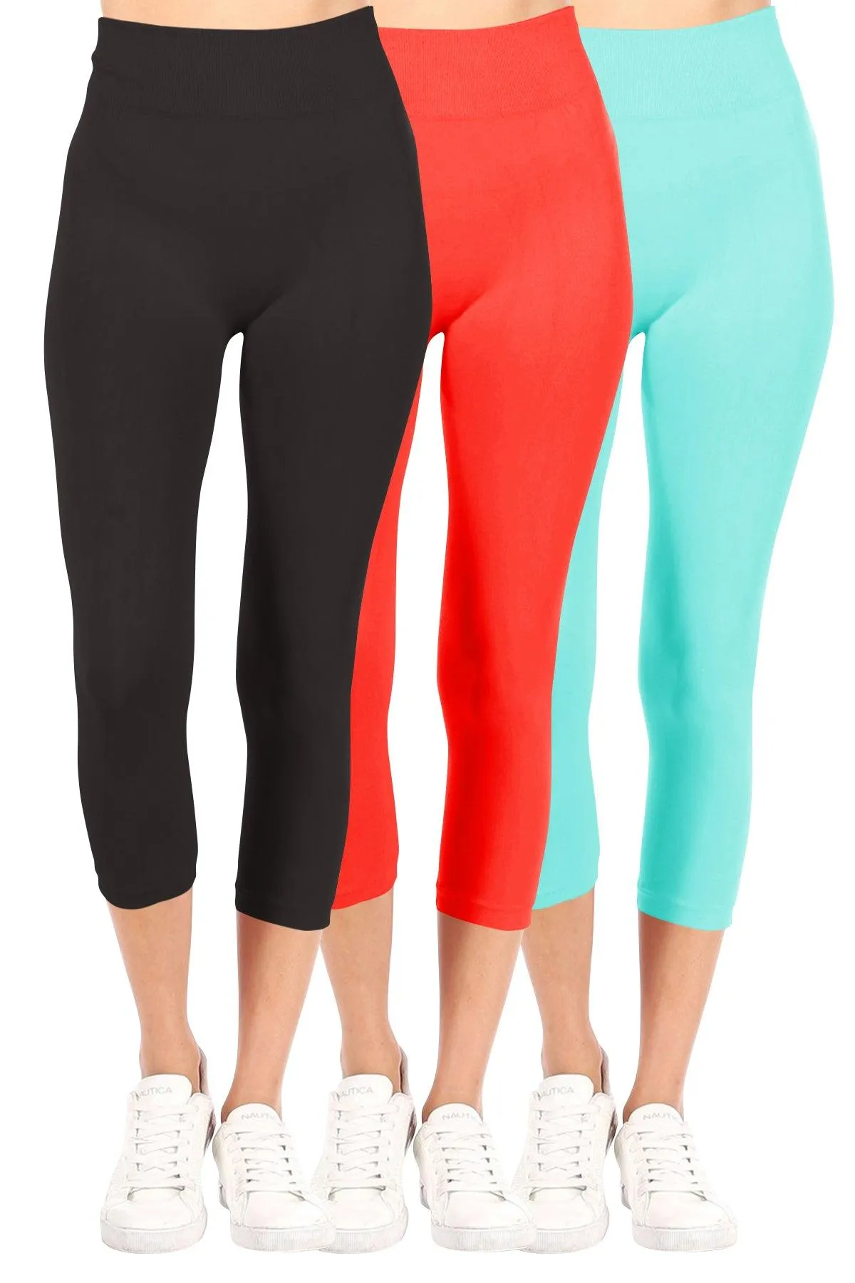 Women's Casual Seamless High Waist Solid Capri Leggings