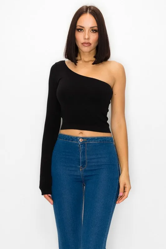 Women's Seamless One Shoulder Crop Top